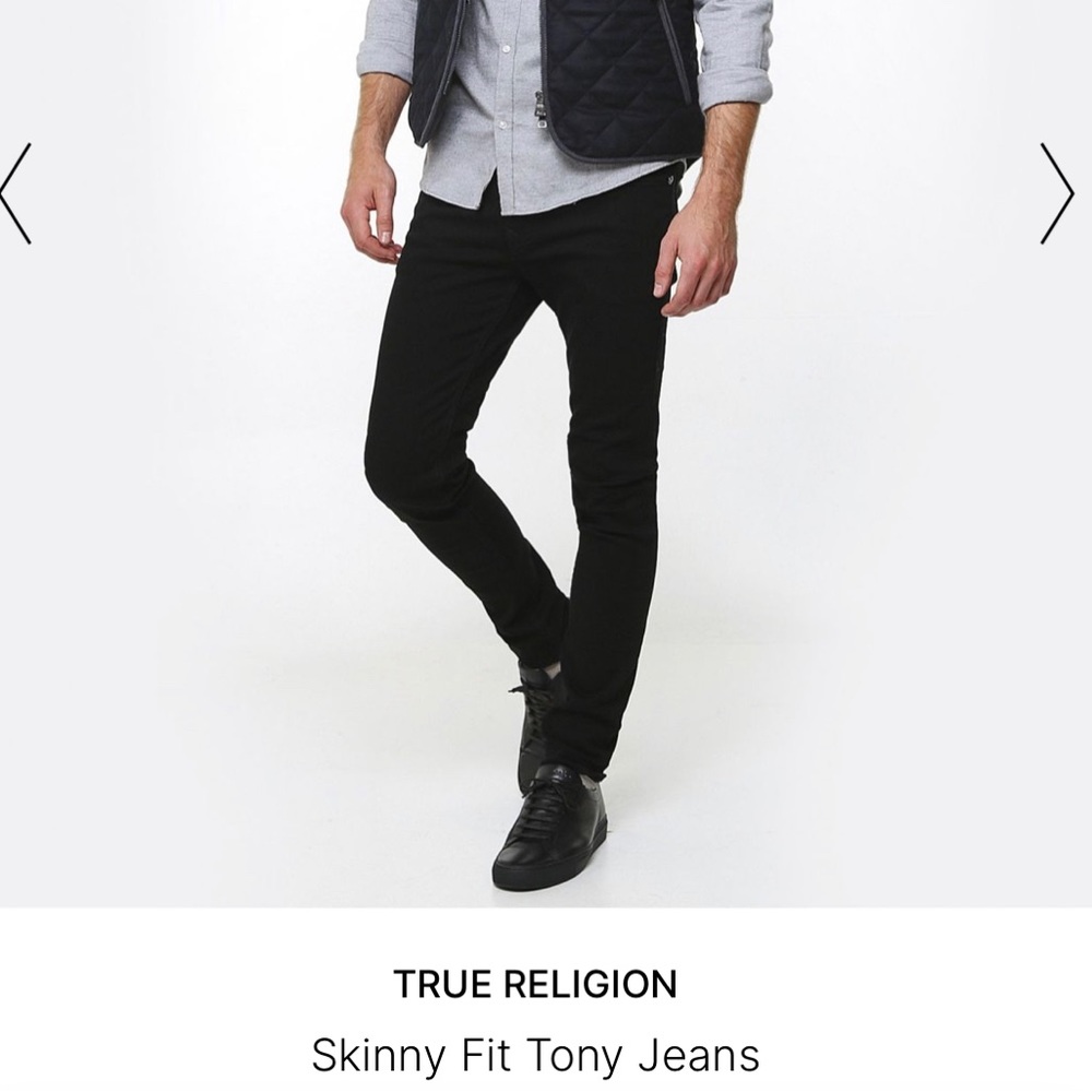True Religion Men's Tony Skinny Jeans sz 33/30 distressed broken in black / gray